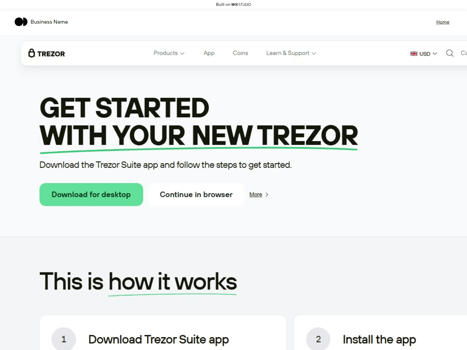 Screenshot of hub-trezoor.wixstudio.com