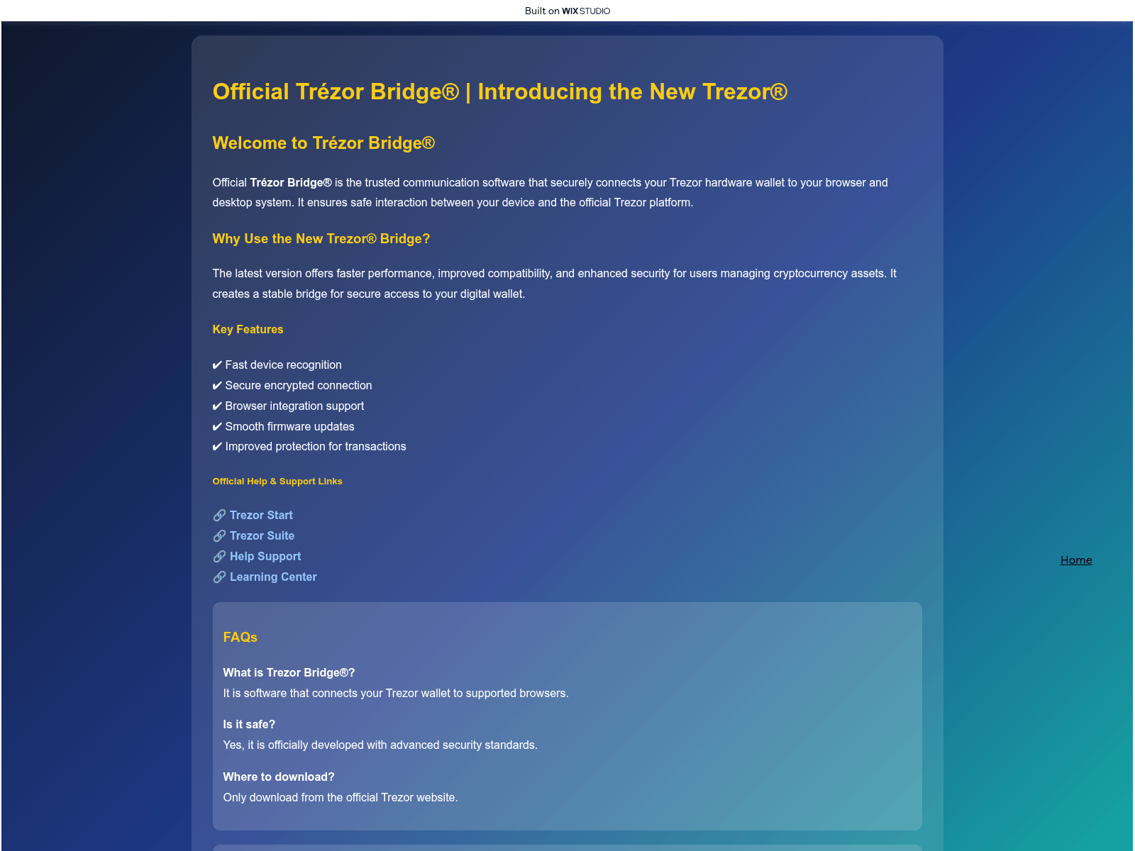 Screenshot of trezzbridges.wixstudio.com