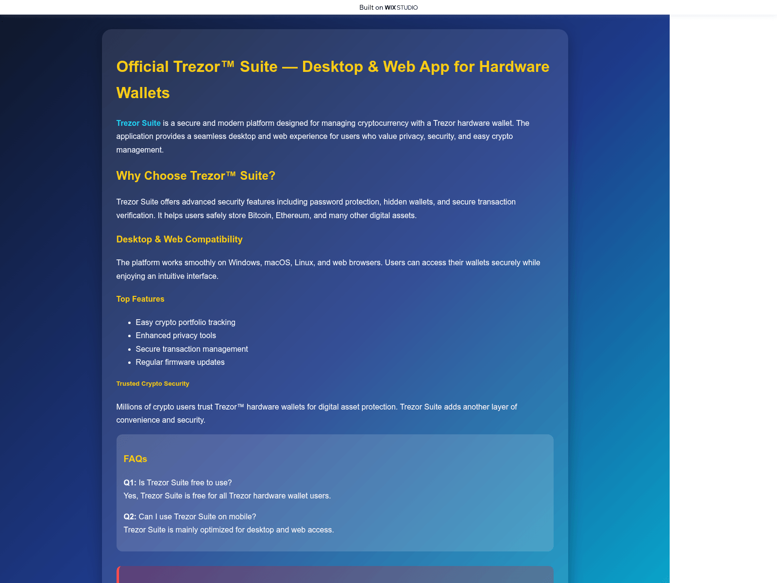 Screenshot of trezre-suitapps.wixstudio.com