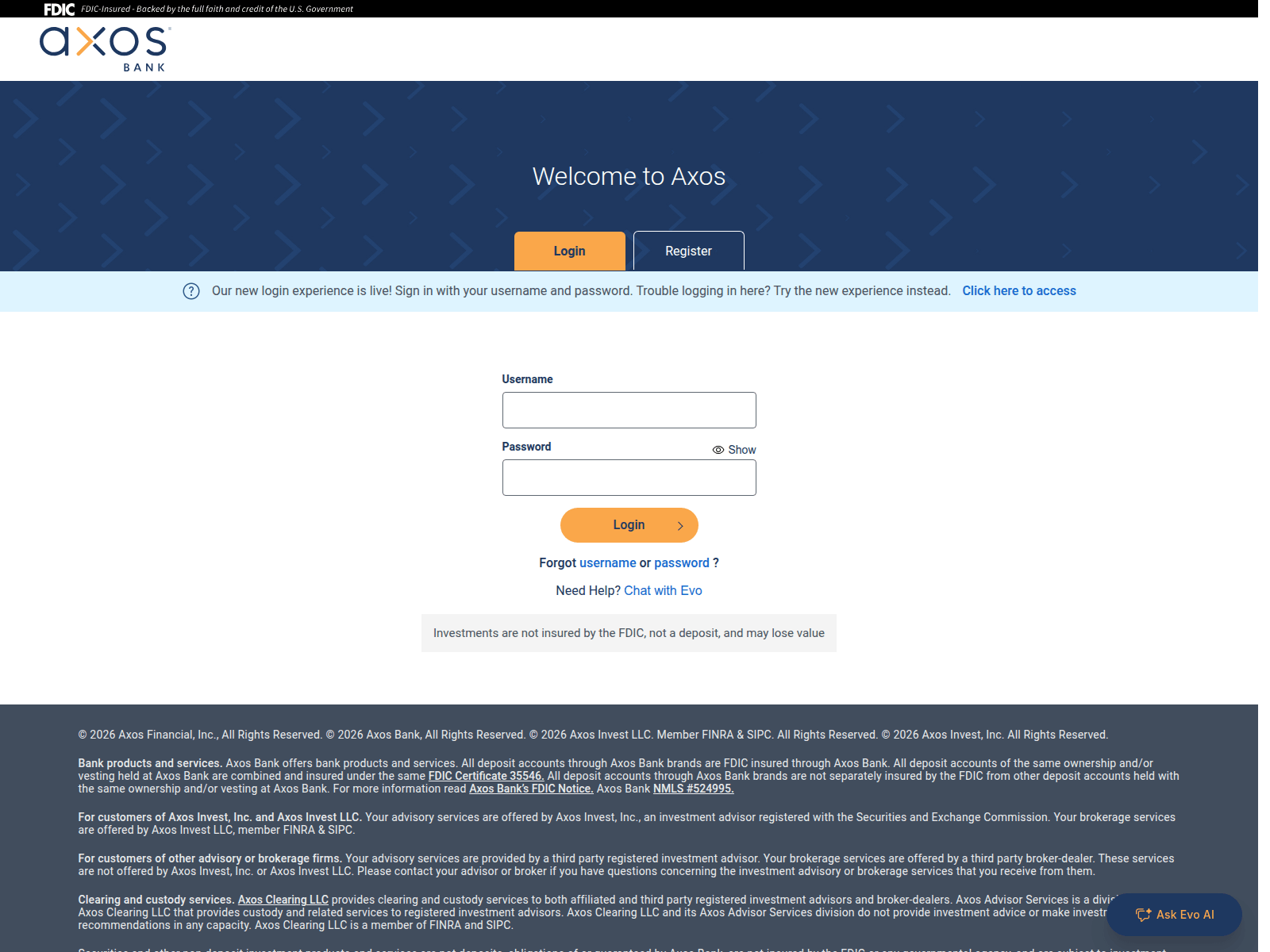 Screenshot of dashboard-axosbank.com