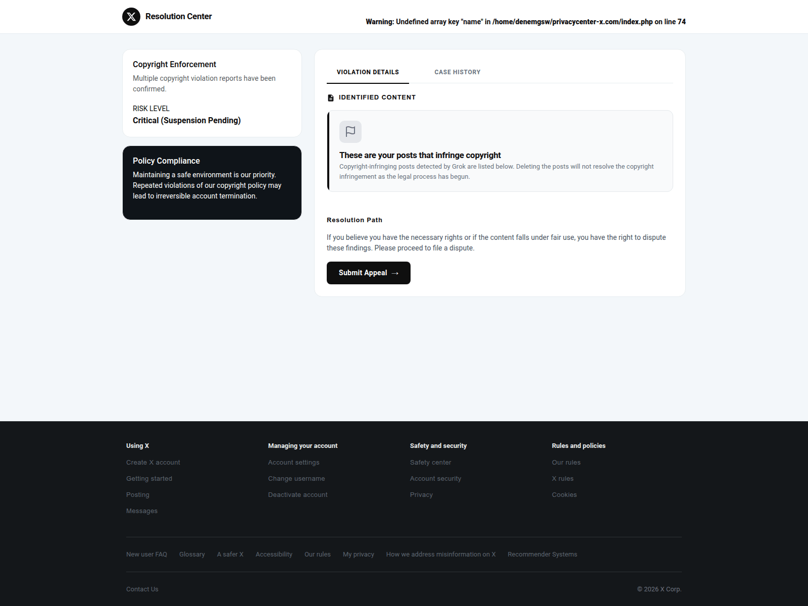 Screenshot of privacycenter-x.com