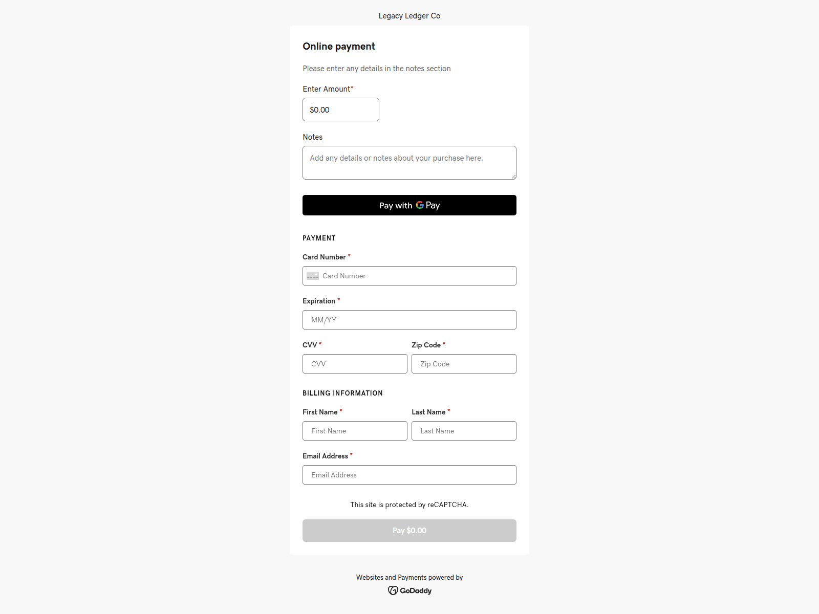 Screenshot of pay.legacy-ledgerco.com