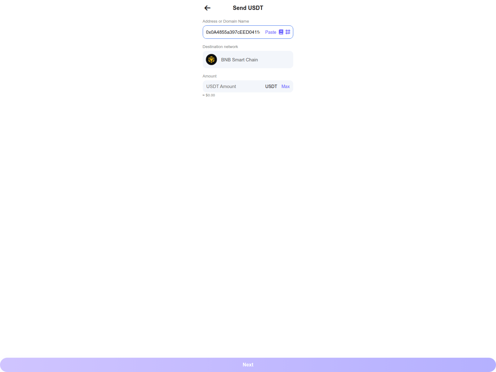 Screenshot of sendusdt.space