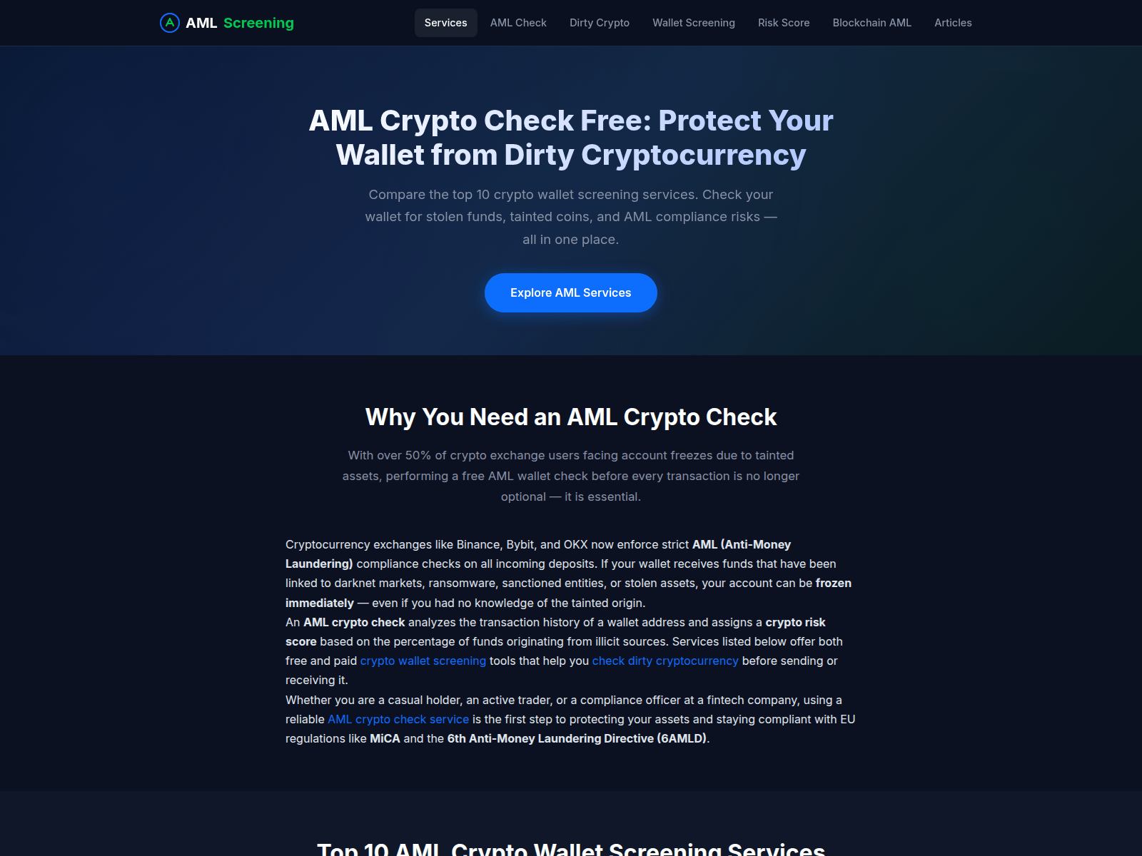 Screenshot of amlscreening.center