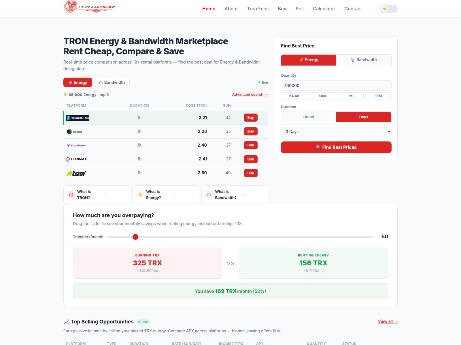 Screenshot of tronscan.energy