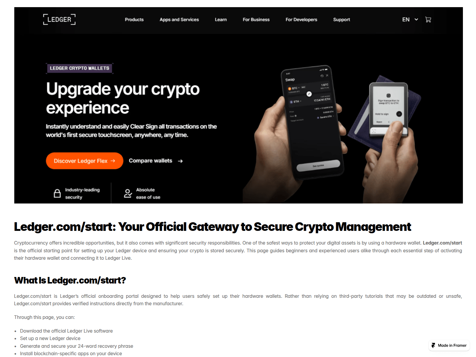 Screenshot of leddgerstart-en.framer.media