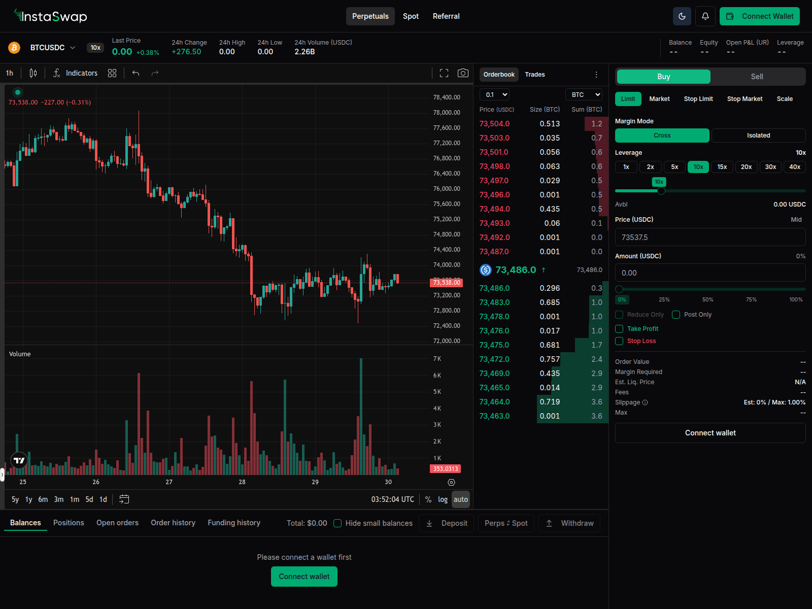 Screenshot of trade.instaswap.com