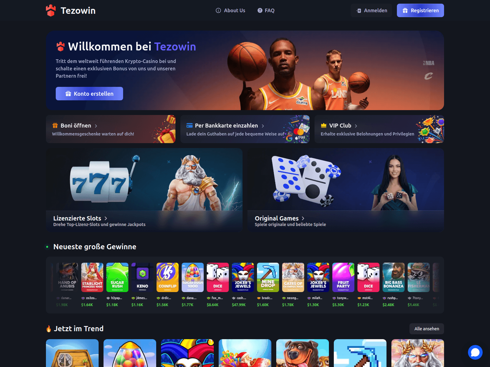Screenshot of tezowin.com