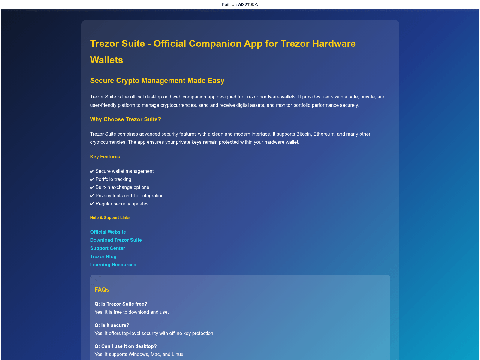 Screenshot of appstrt-trezr.wixstudio.com