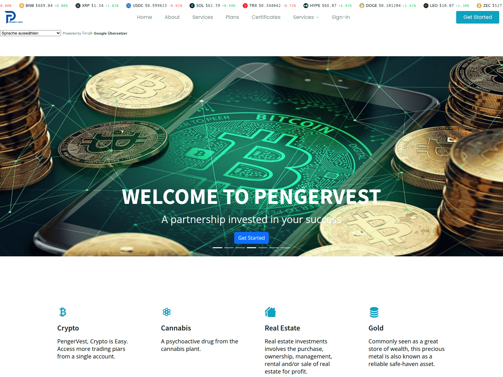 Screenshot of pengervests.com