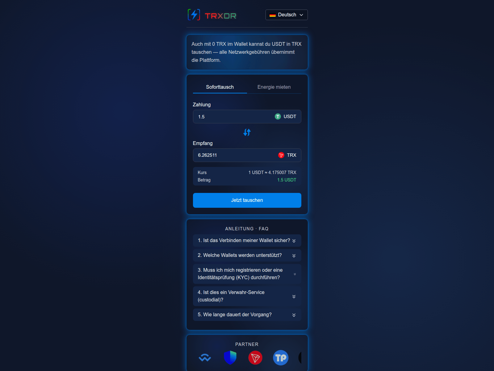 Screenshot of swap.trxdr.com