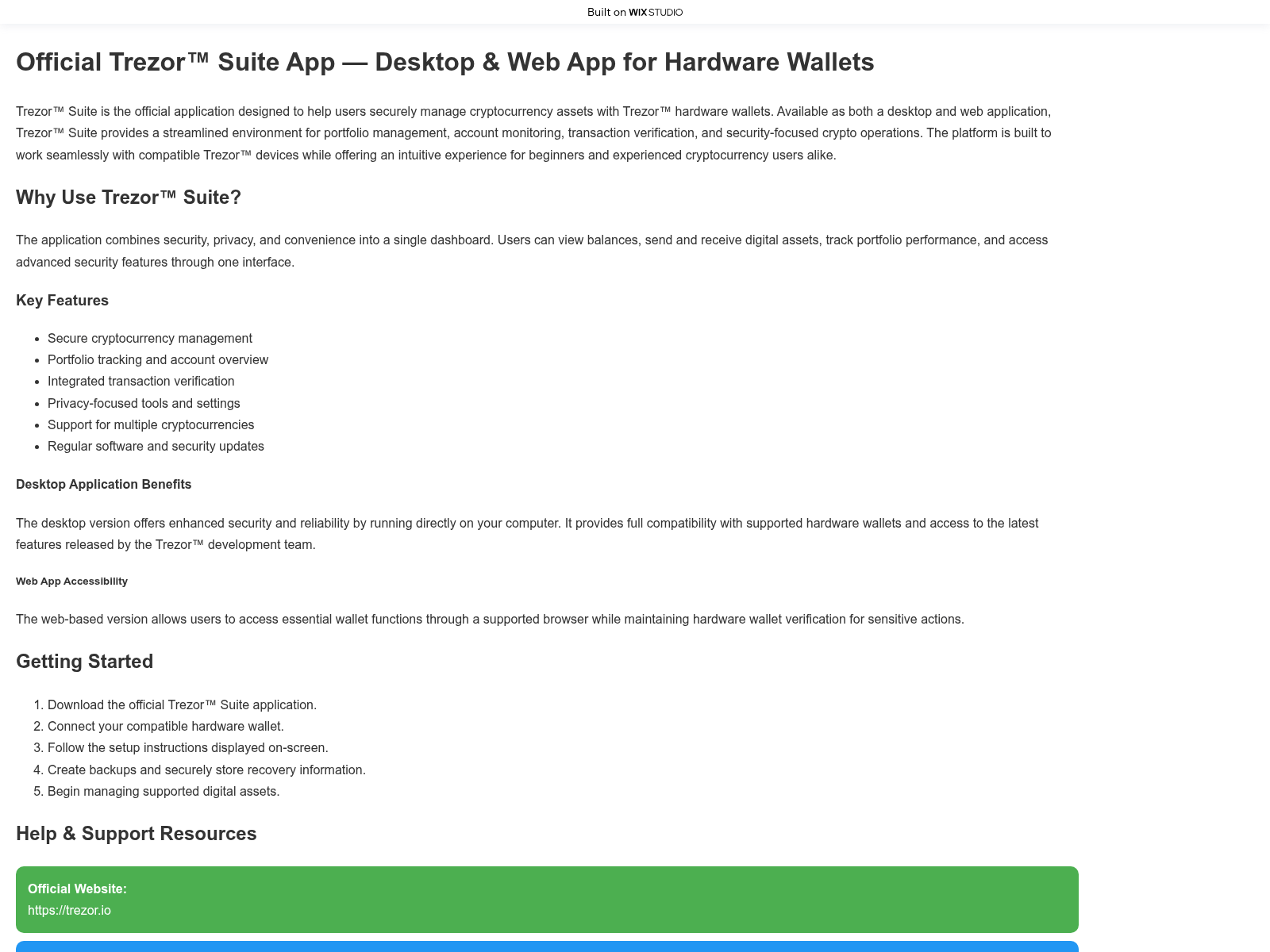 Screenshot of appstarts-trezoe.wixstudio.com