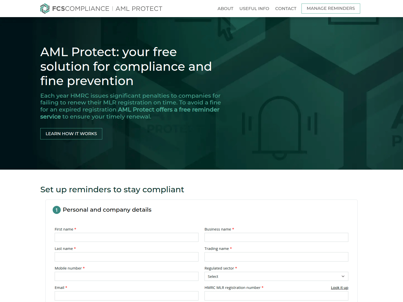 Screenshot of www.amlprotect.co.uk