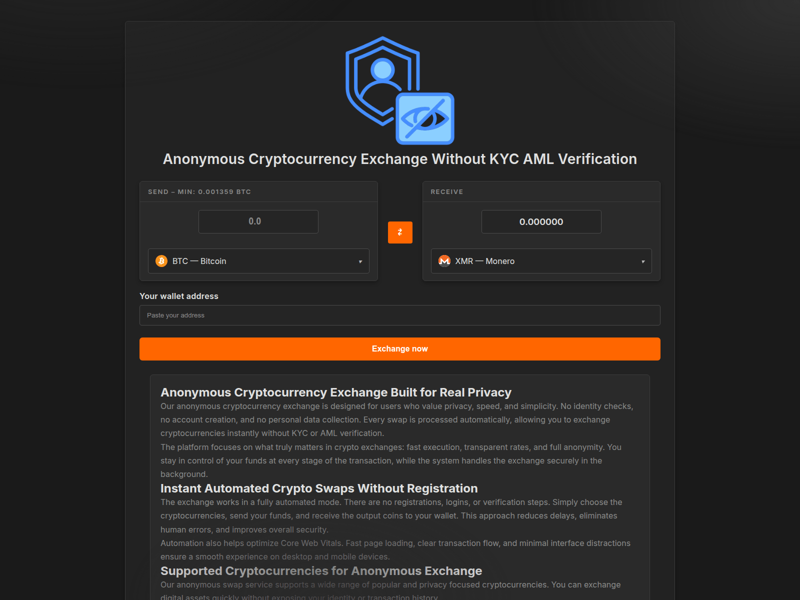 Screenshot of www.secrex-exchange.com