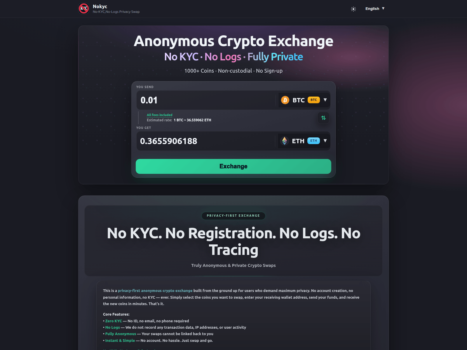 Screenshot of nokyc.vip