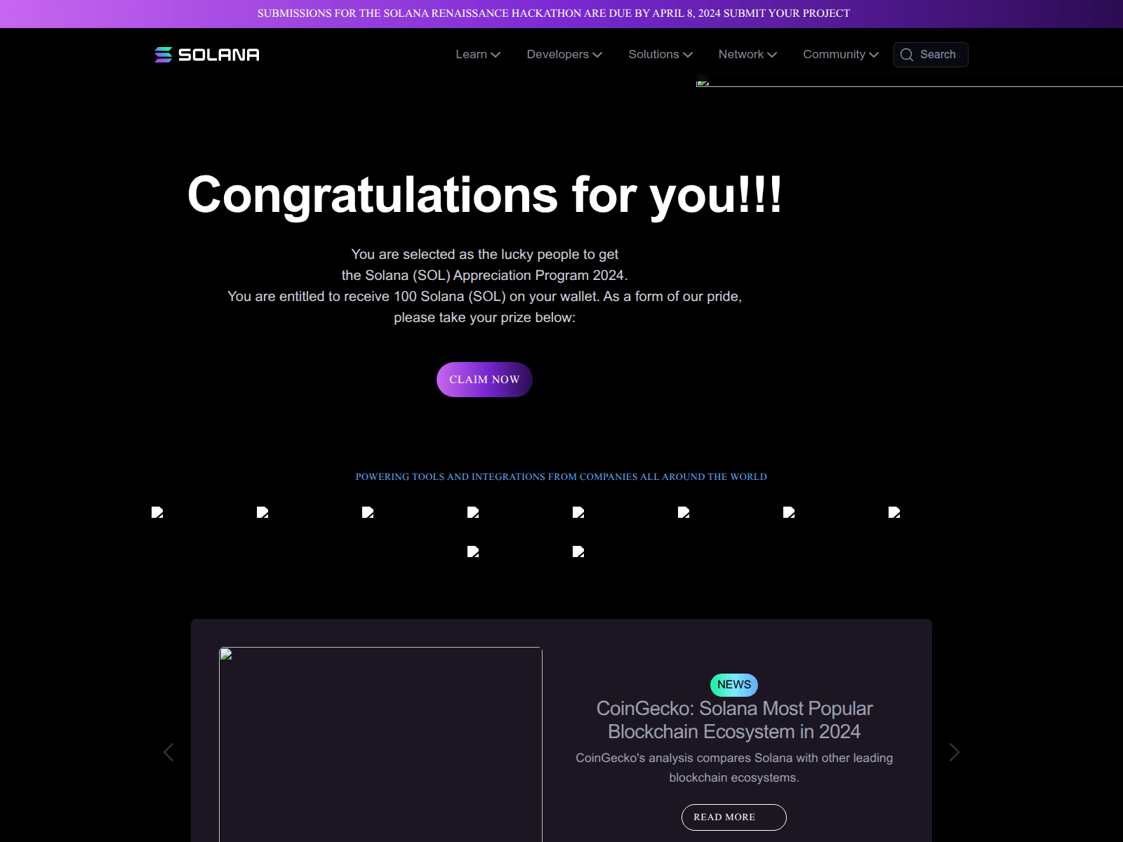 Screenshot of solanaworld.pages.dev