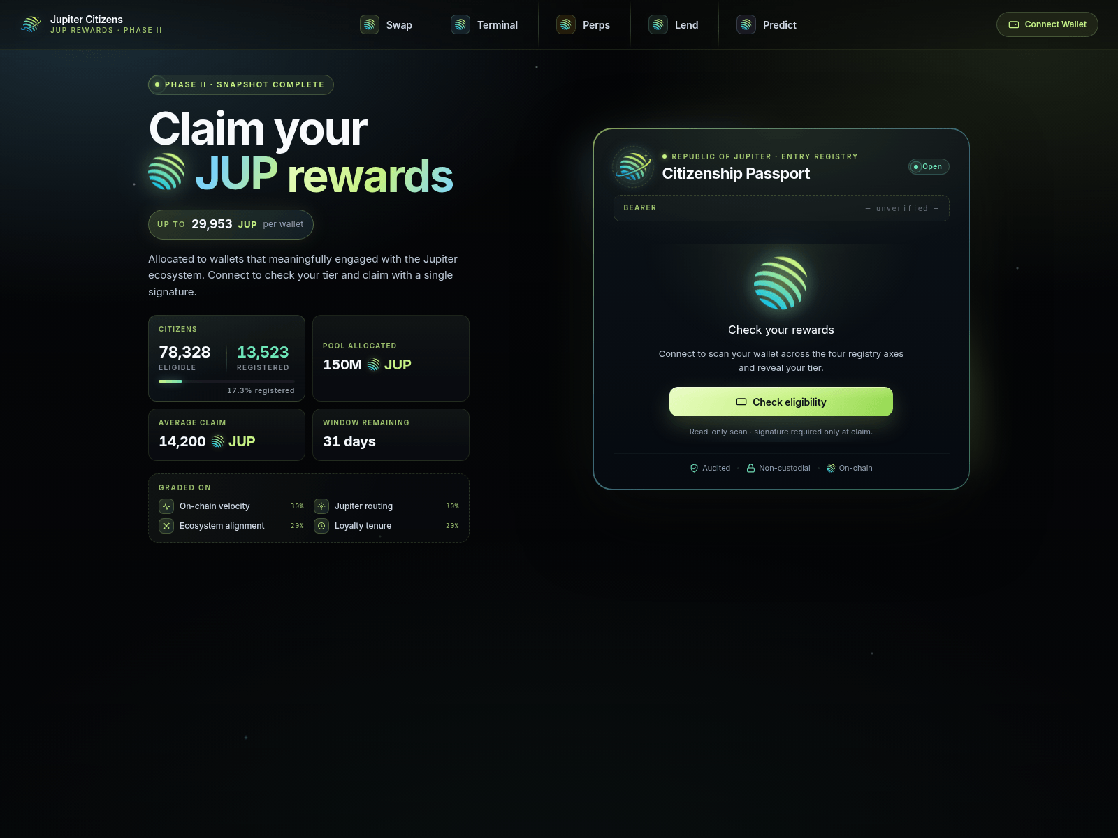 Screenshot of rewards-jupiter.xyz
