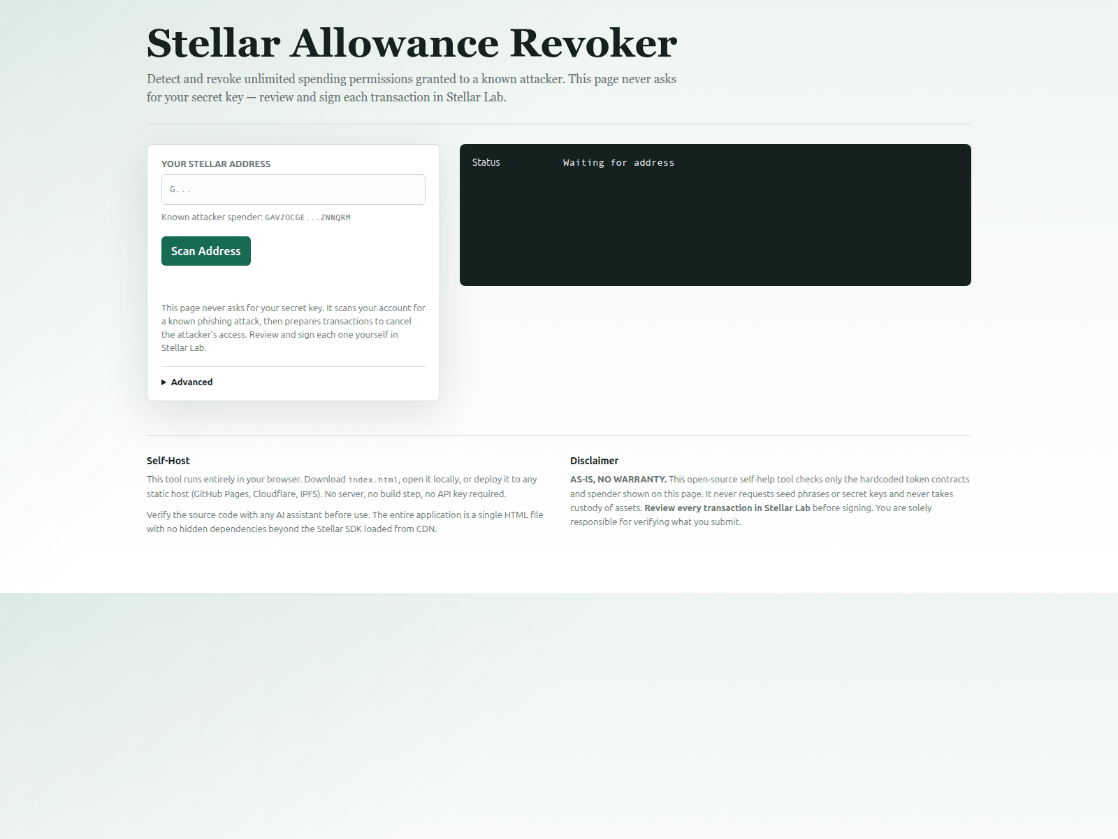 Screenshot of stellar-allowance-revoker.pages.dev
