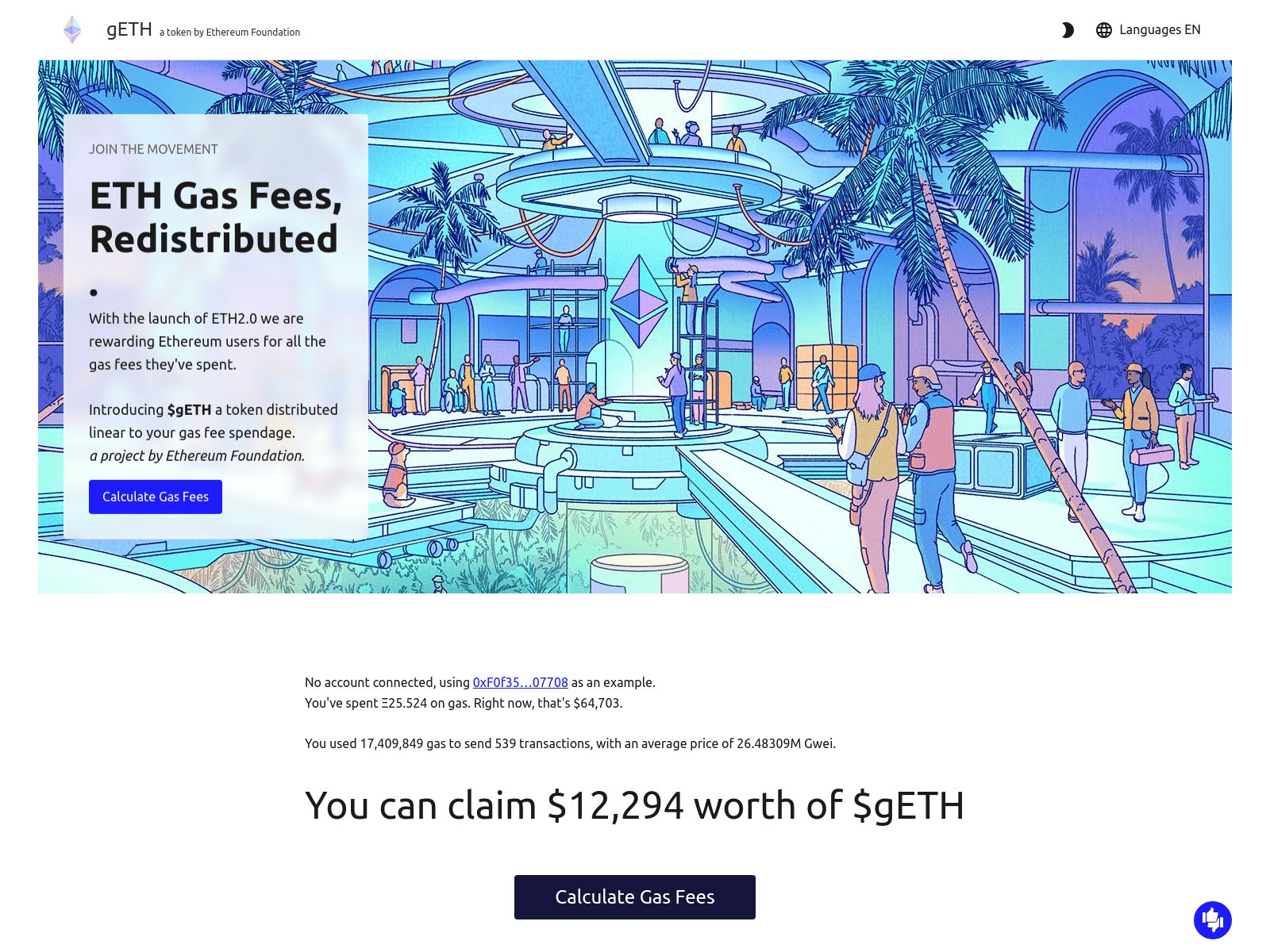 Screenshot of ethgasfoundation.com