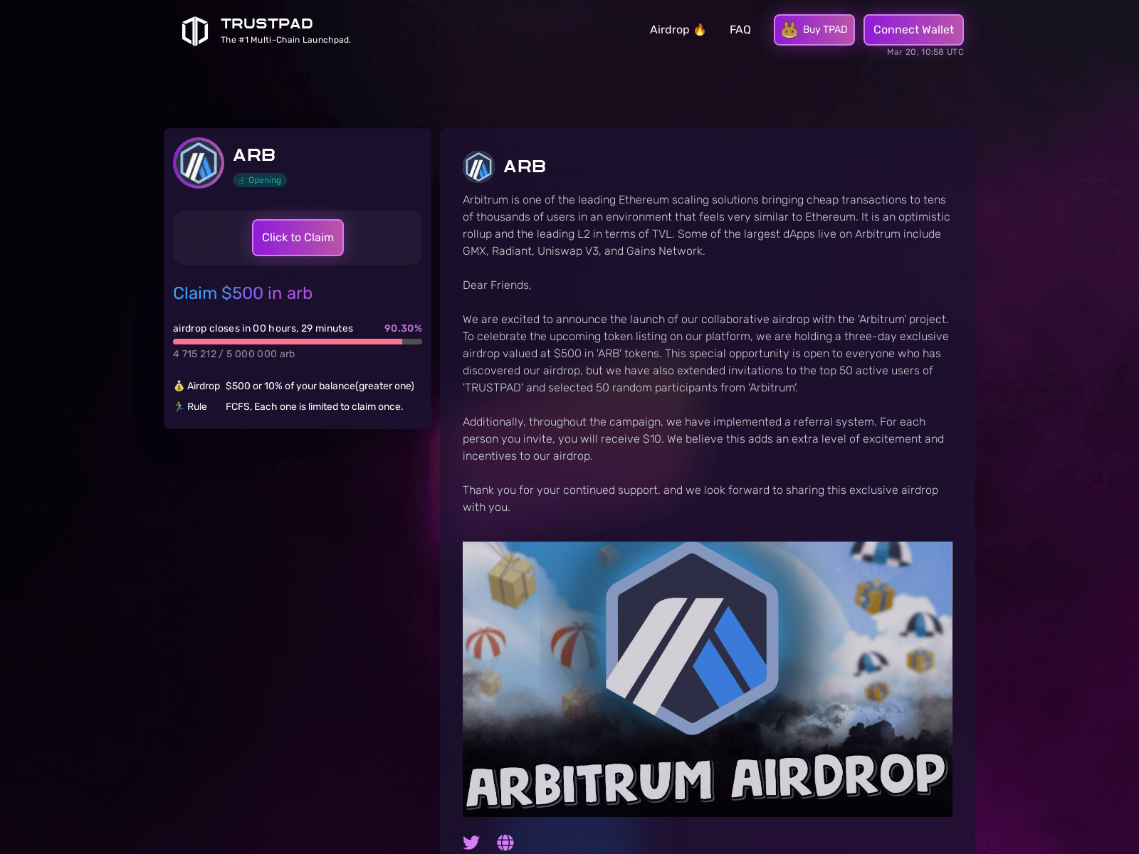 Screenshot of arb.claimscrypto.top