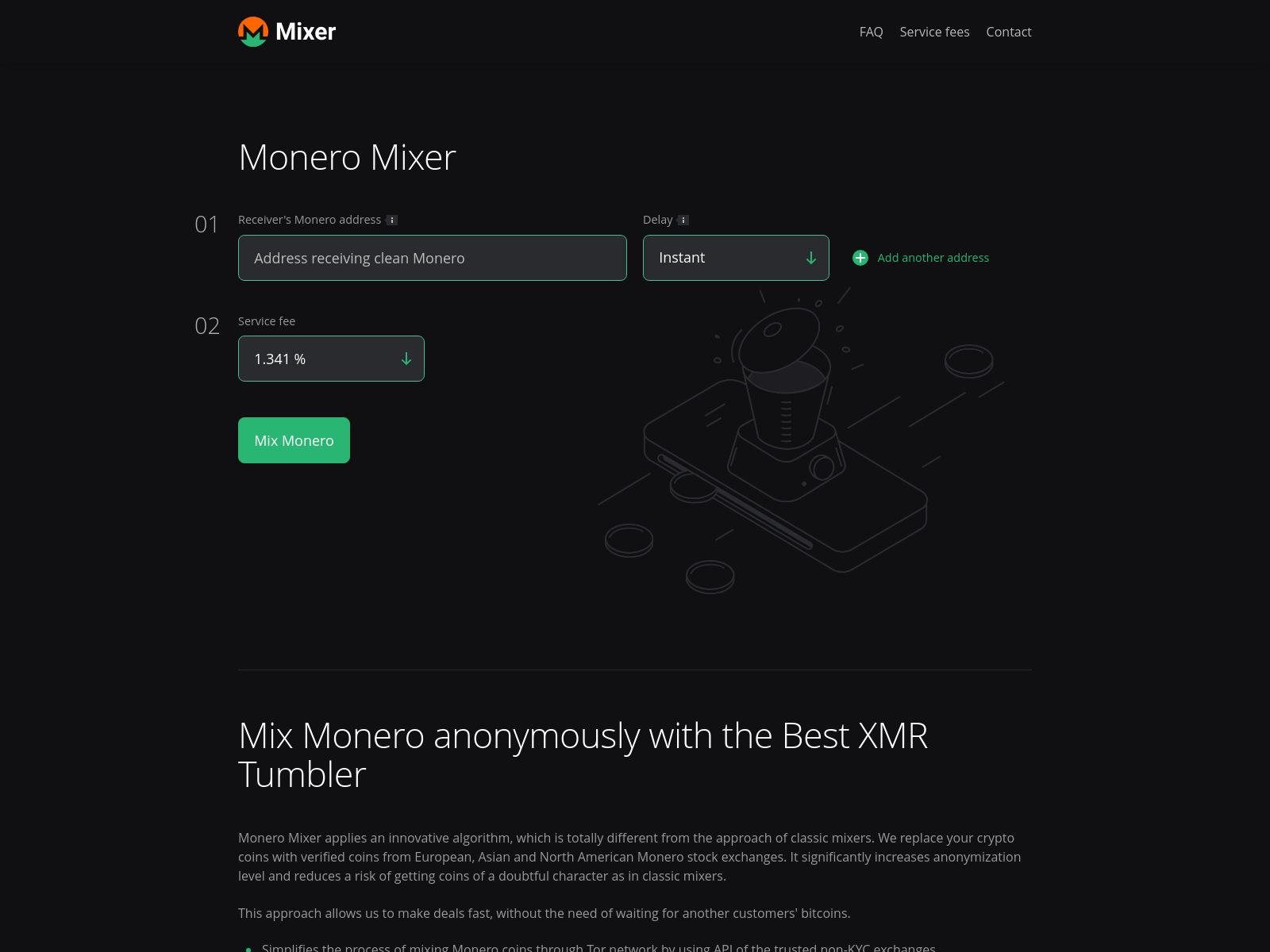 Screenshot of monero-mixer.com