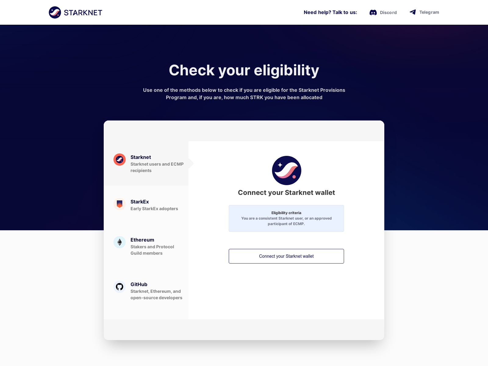 Screenshot of starknetprovisions.com