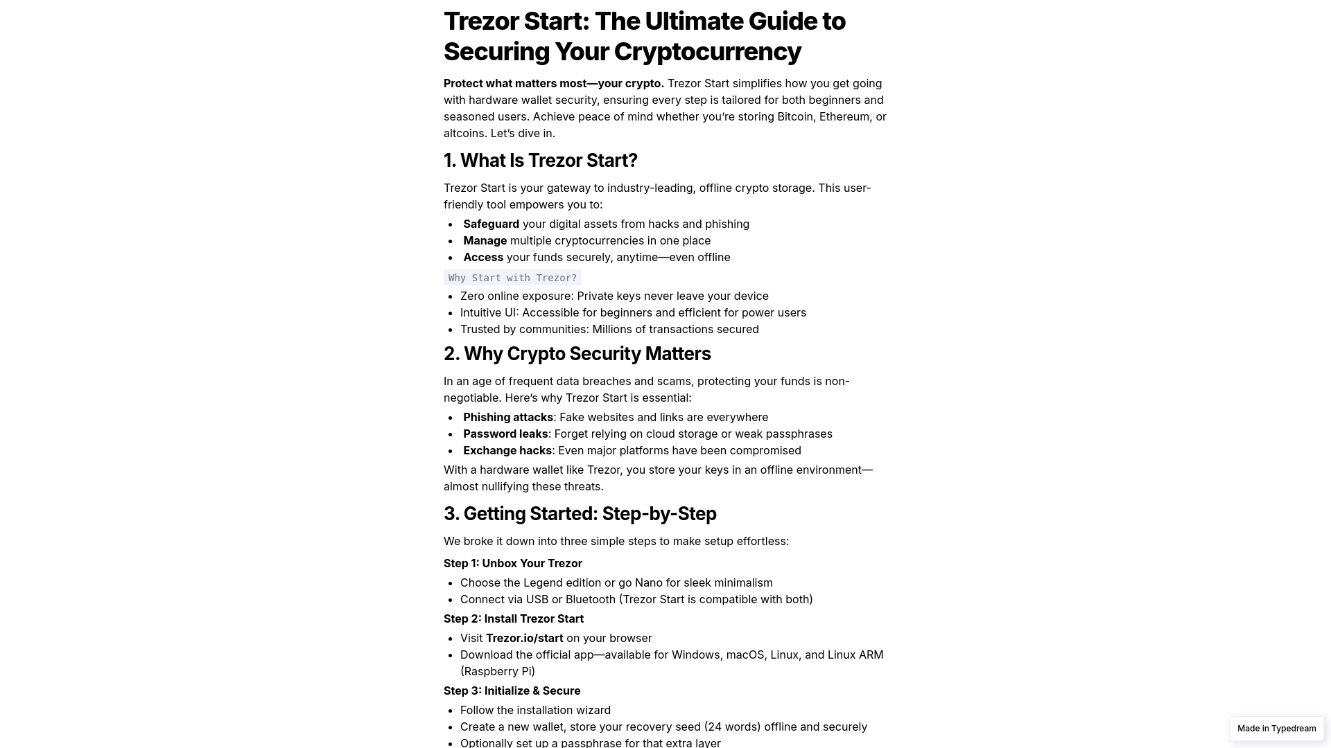 Screenshot of faqs-trezcom-web-doc.typedream.app