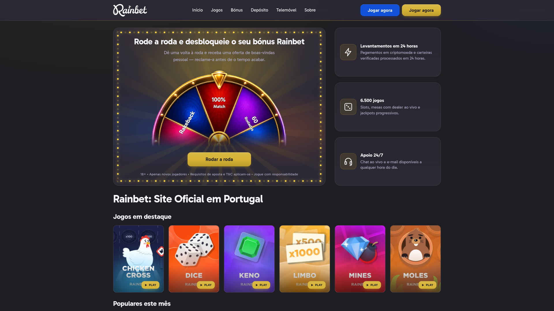 Screenshot of pt-rainbetcasino.com