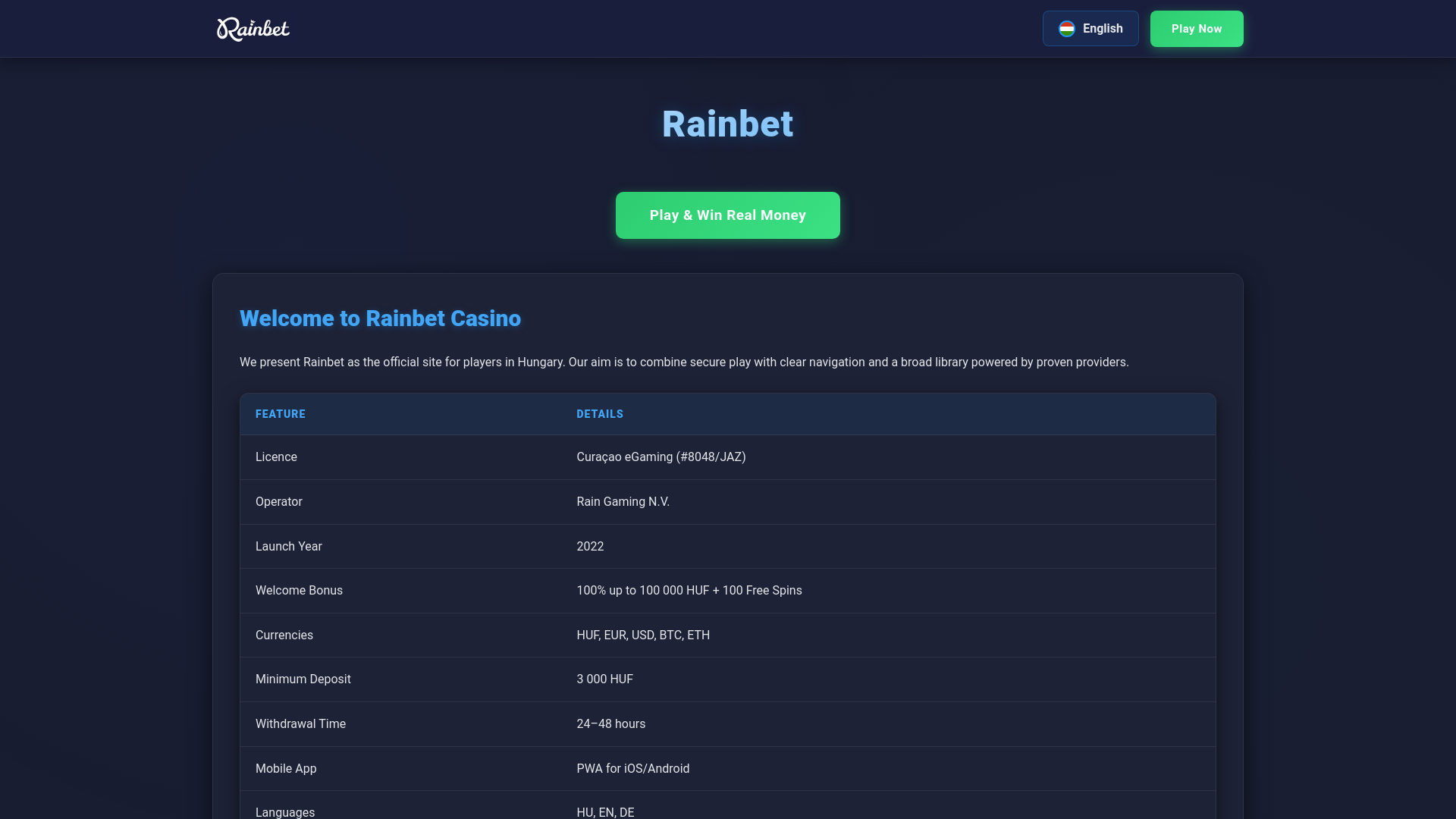 Screenshot of rainbet.hu.net