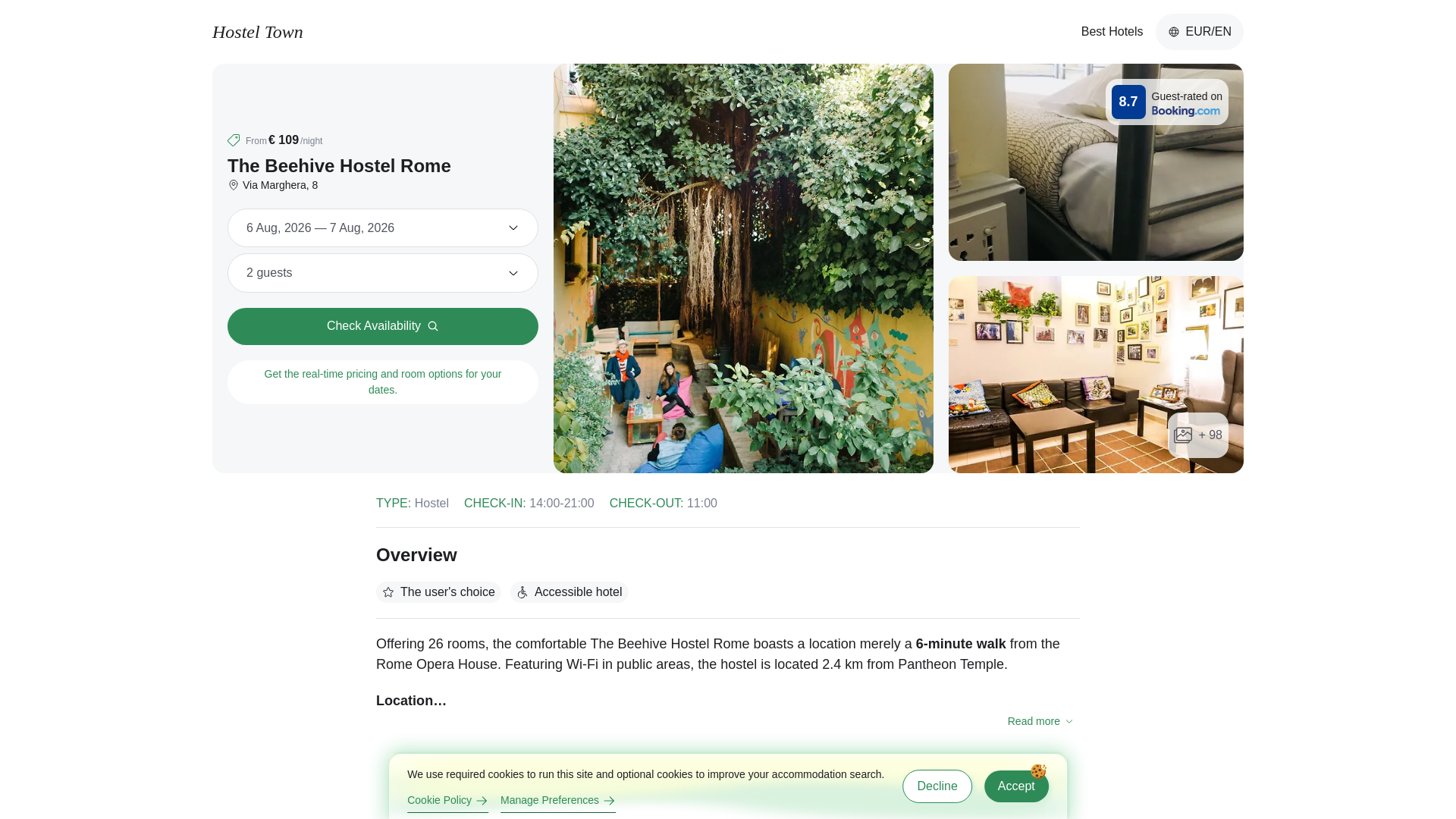 Screenshot of beehive.hostel.town