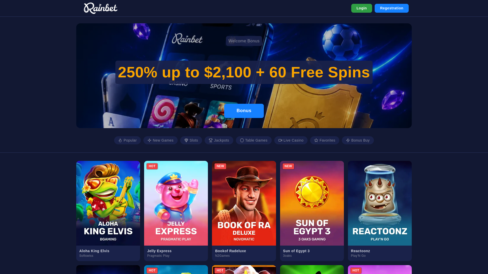 Screenshot of rainbetcasinoofficial.ca