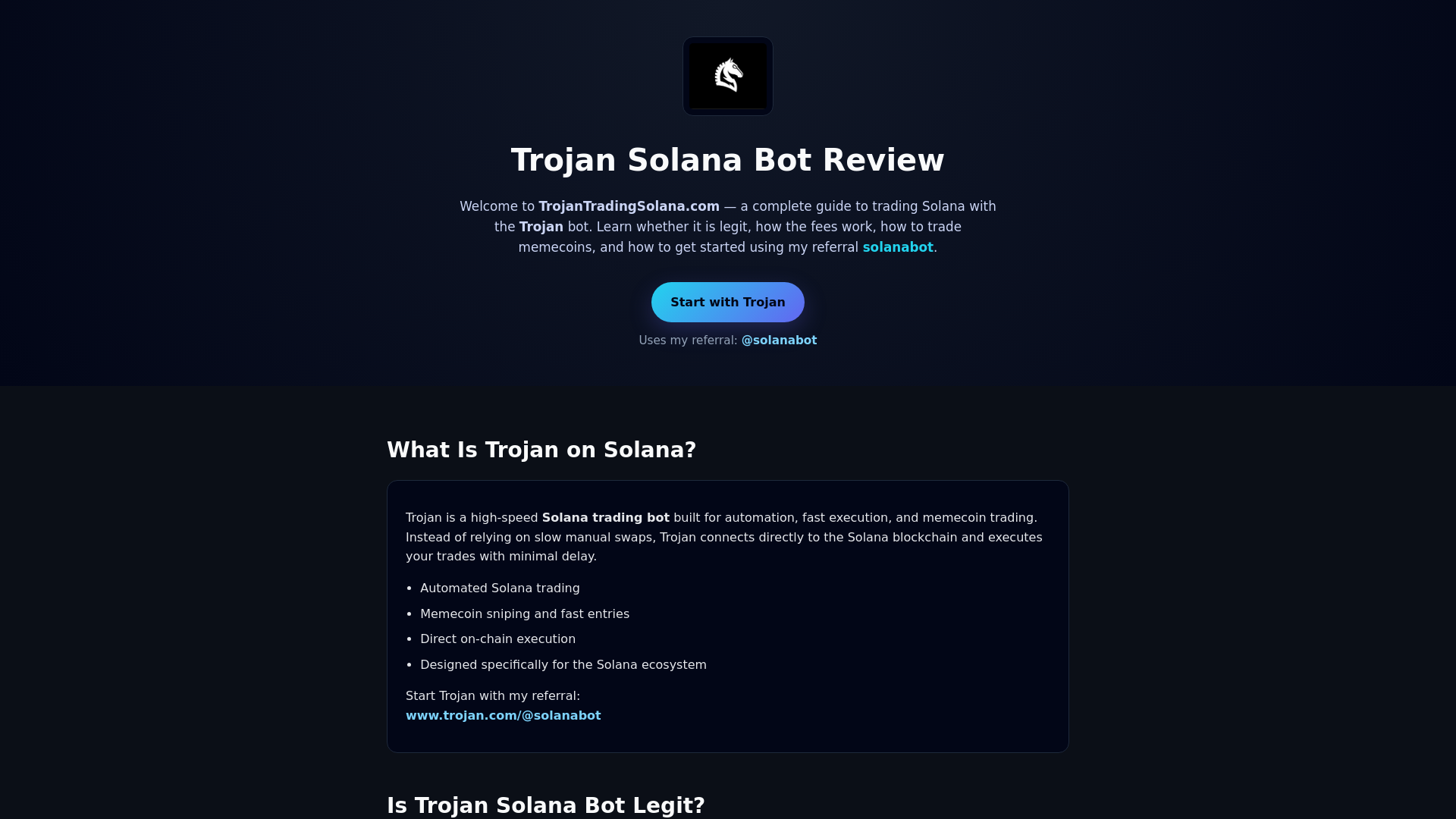 Screenshot of trojantradingsolana.com