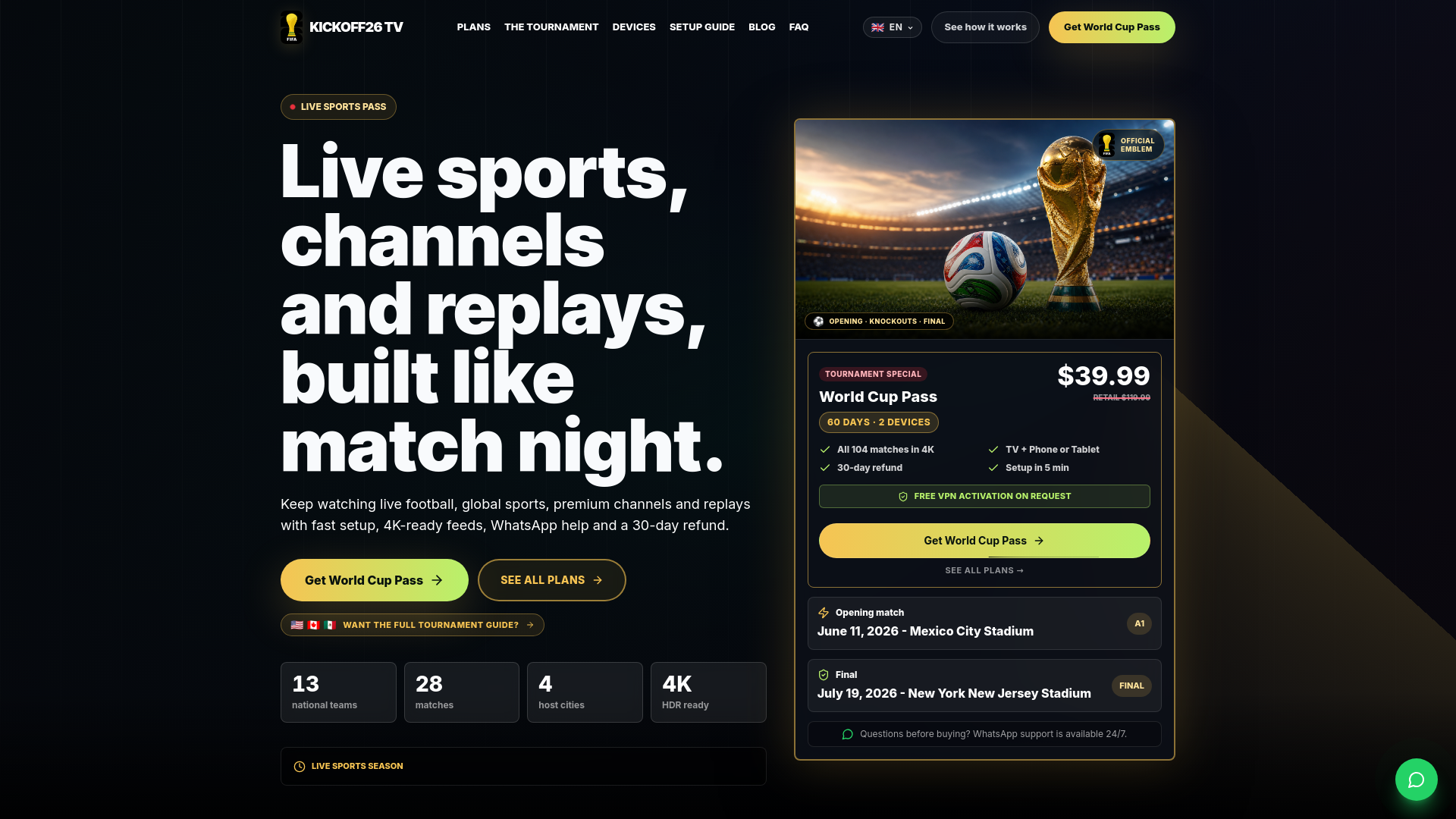 Screenshot of kickofftv26.com