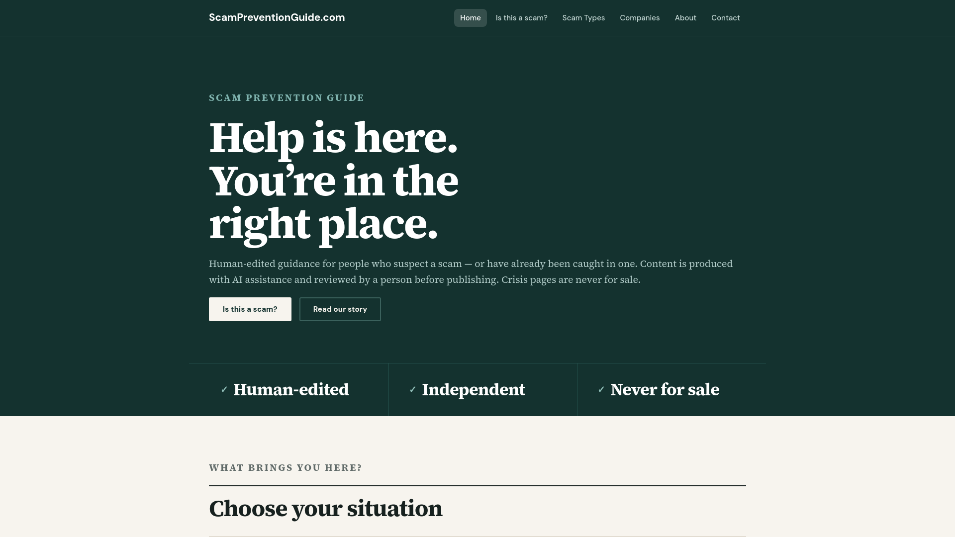 Screenshot of scampreventionguide.com