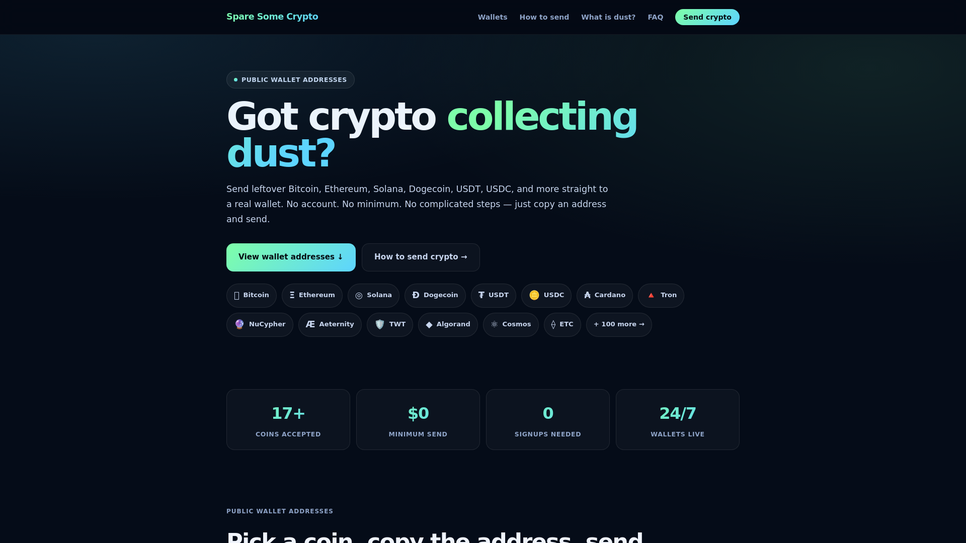 Screenshot of sparesomecrypto.com