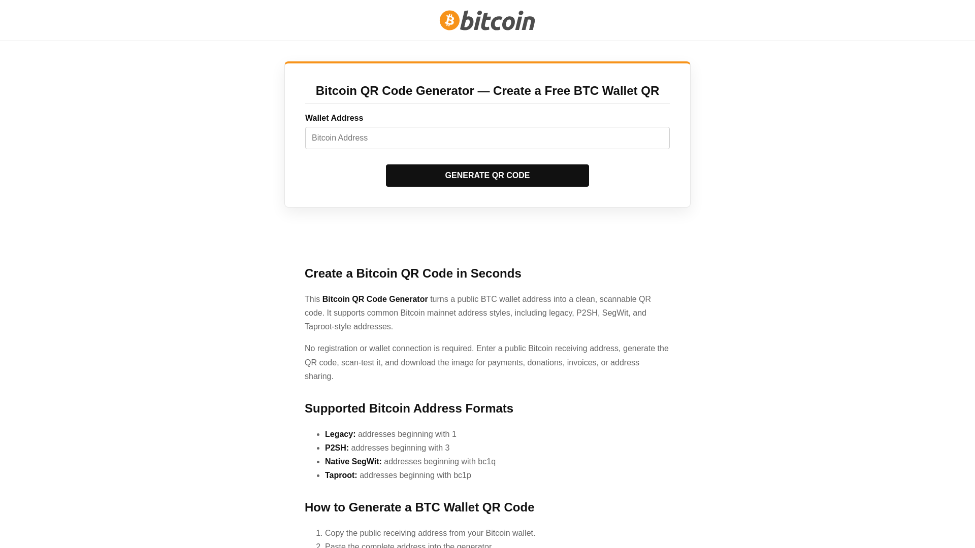 Screenshot of bitcoin-qr-code-generator.org