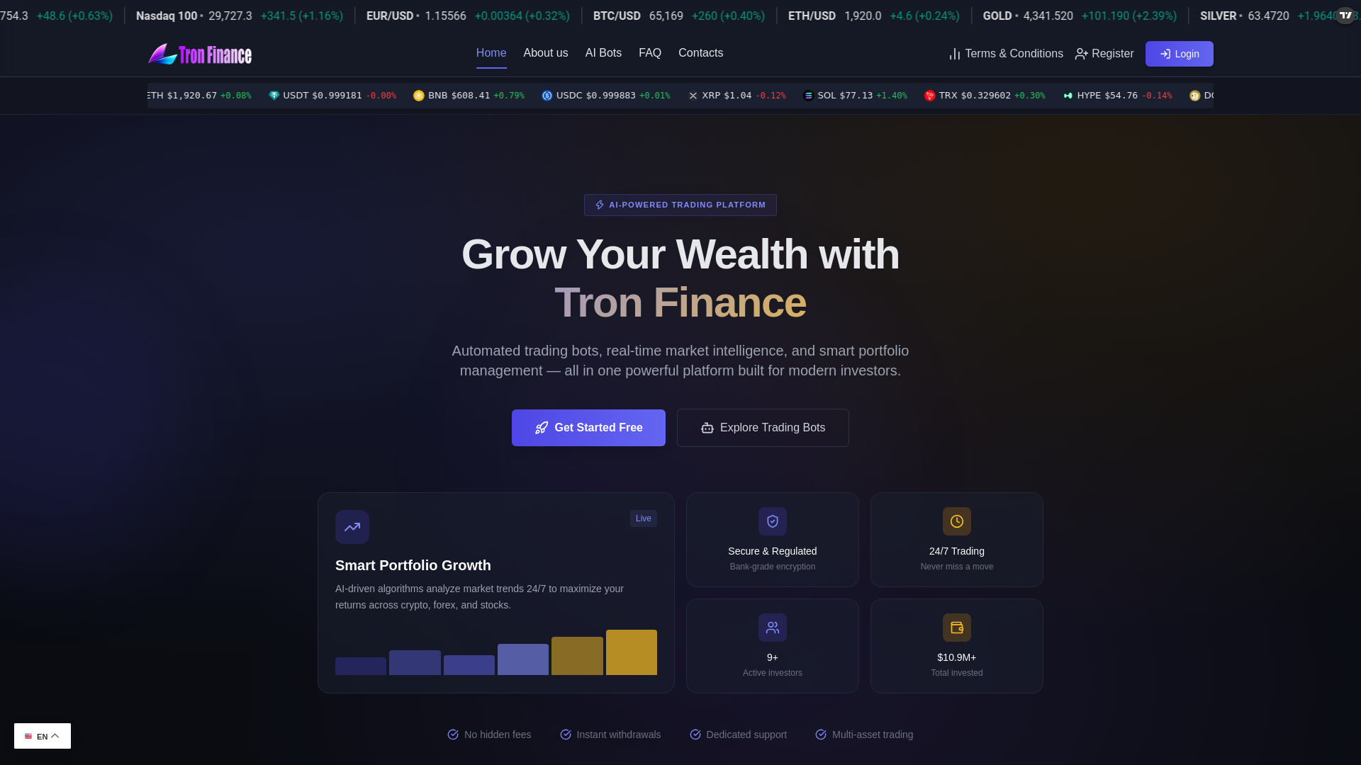 Screenshot of tronfinnance.com