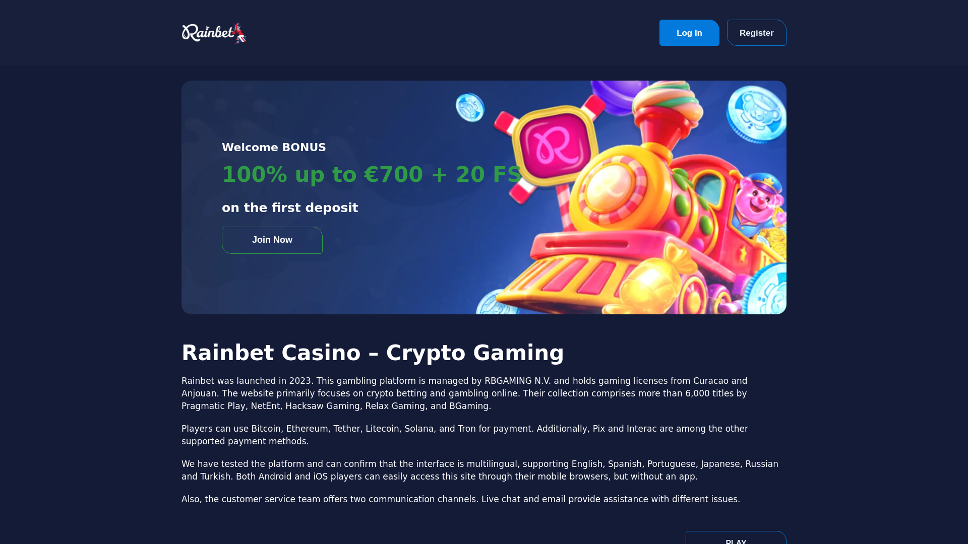 Screenshot of rainbet-gb.co.uk