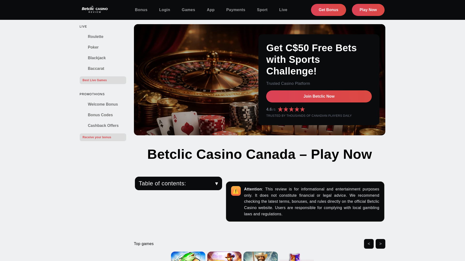 Stored capture of betcliccasinocanada.com