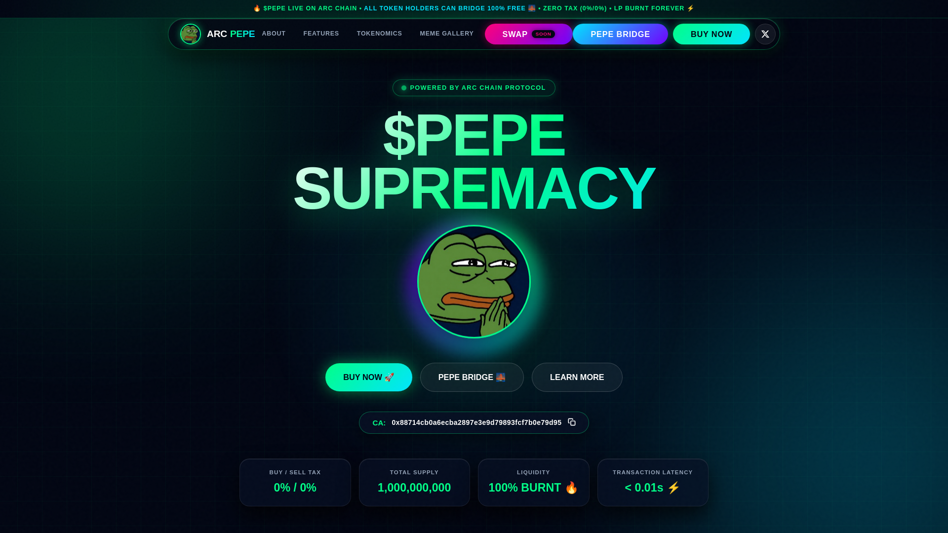 Screenshot of arc-pepe.xyz