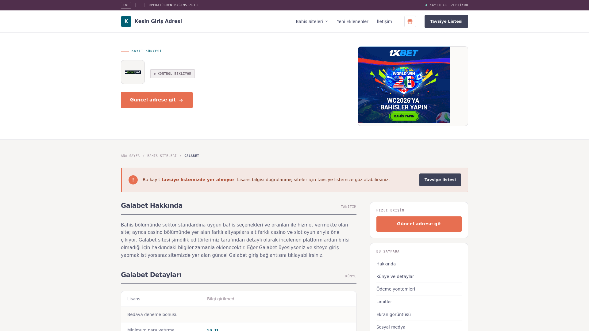 Screenshot of galabet.kesingirisadresi.com