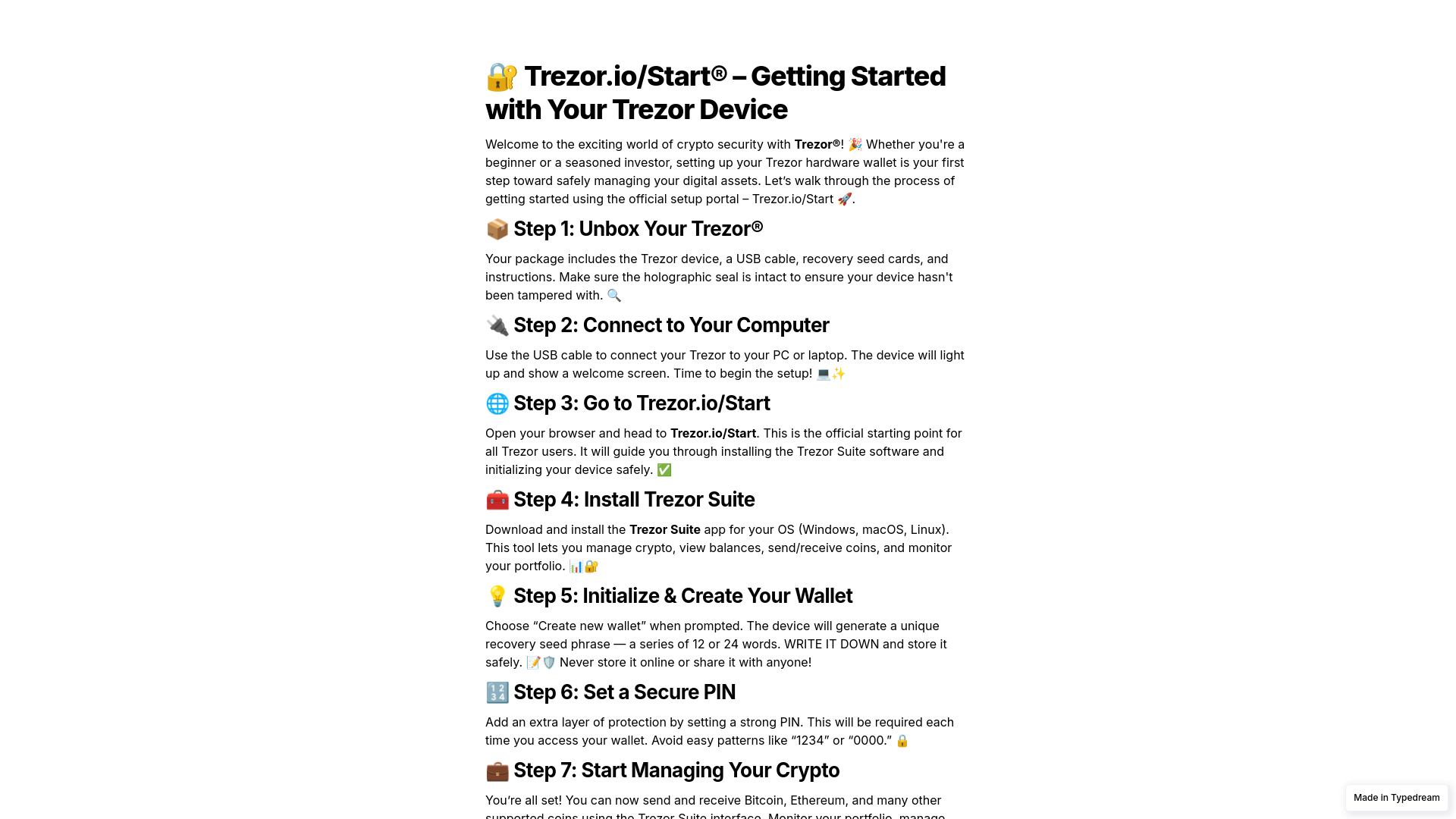Screenshot of help-trezorr-io-start--sso-docs.typedream.app