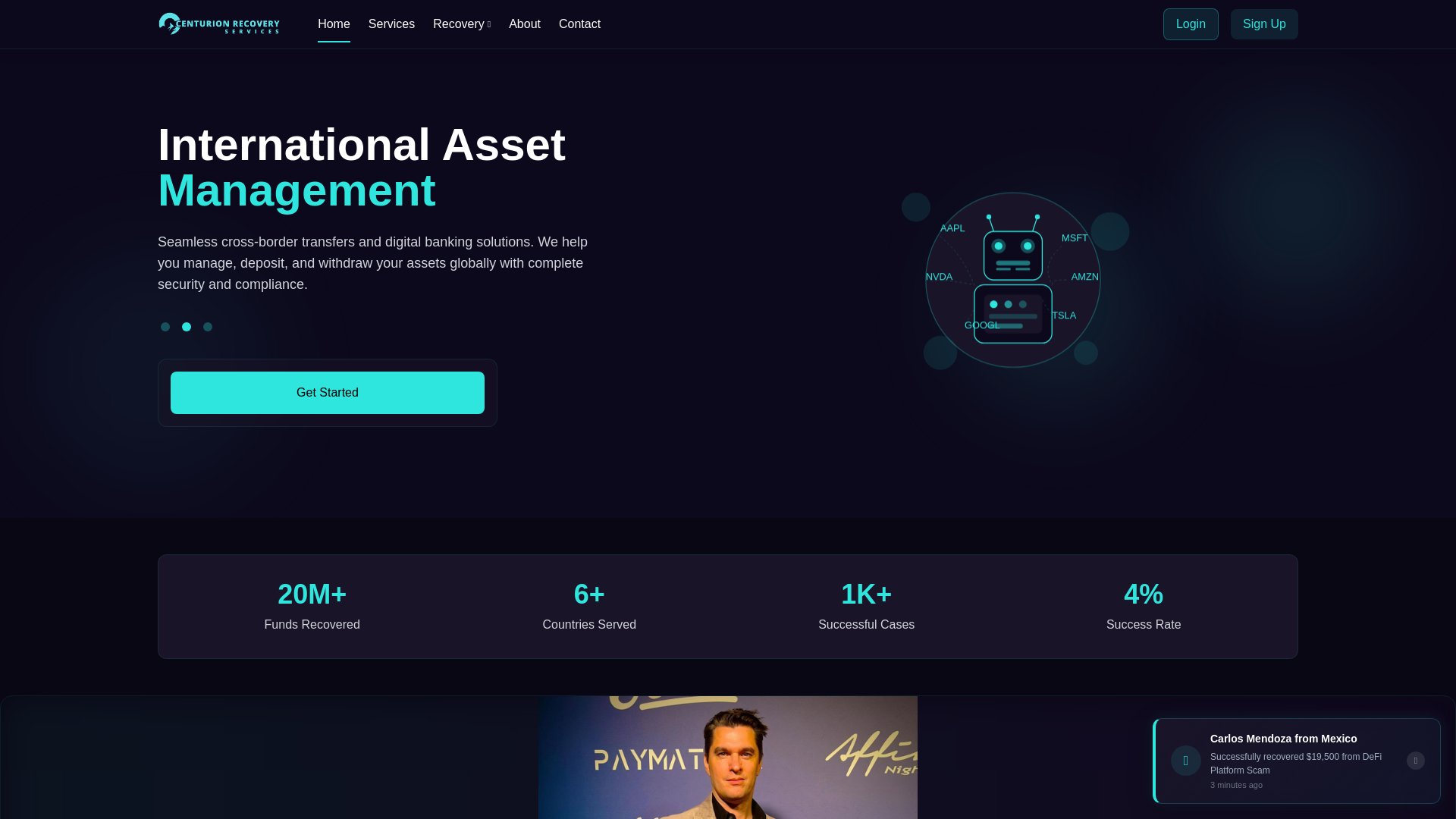 Screenshot of centurionrecoveryservices.com