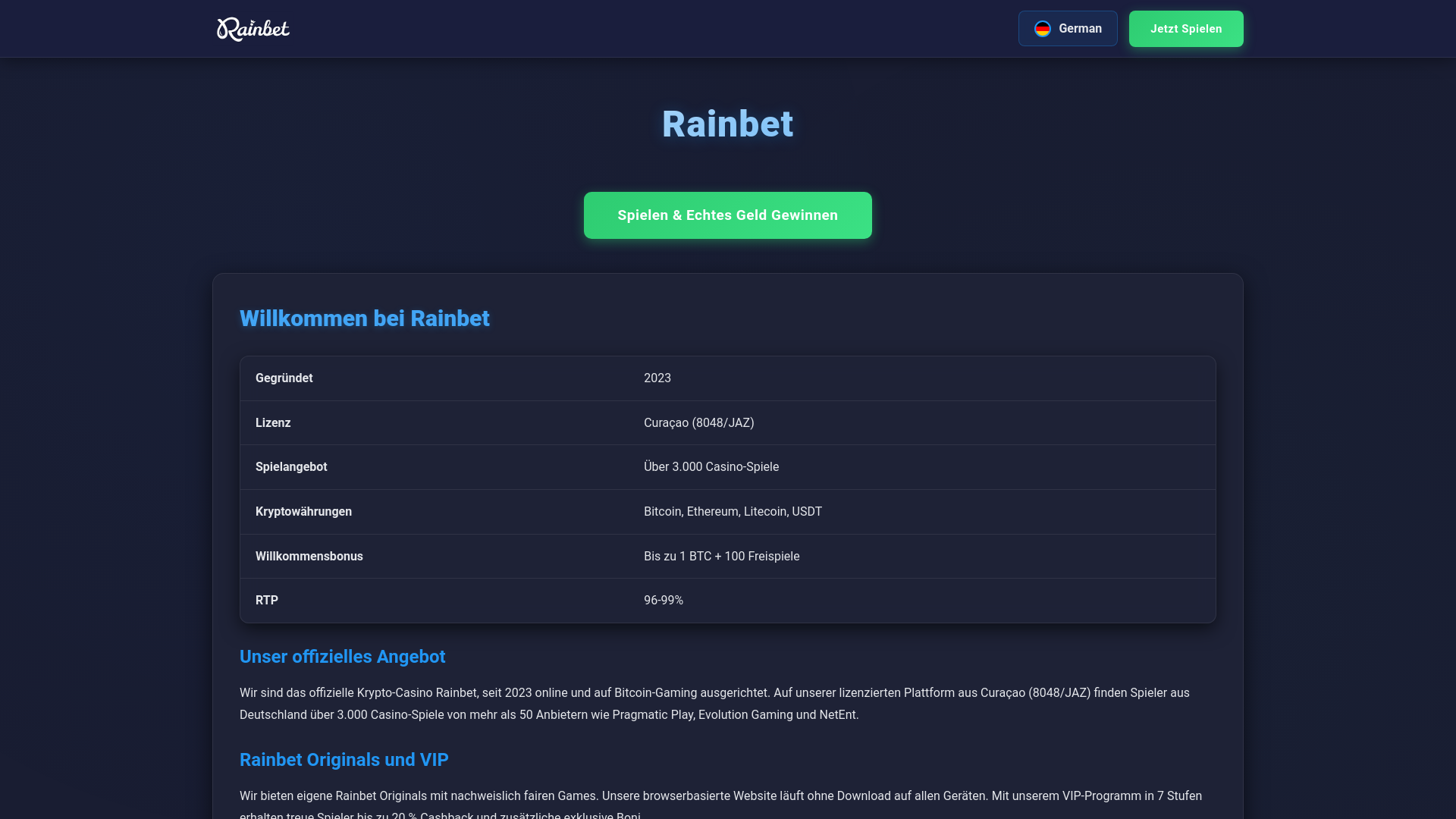 Screenshot of rainbet-24.com.de