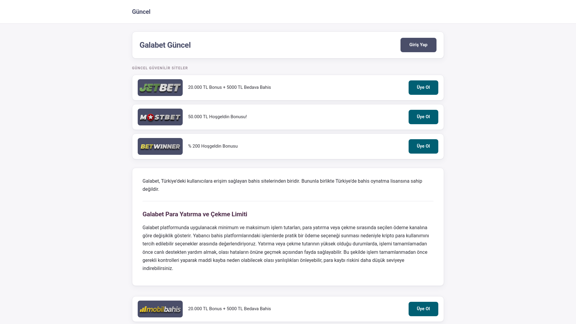 Screenshot of galabet.guncel45.one