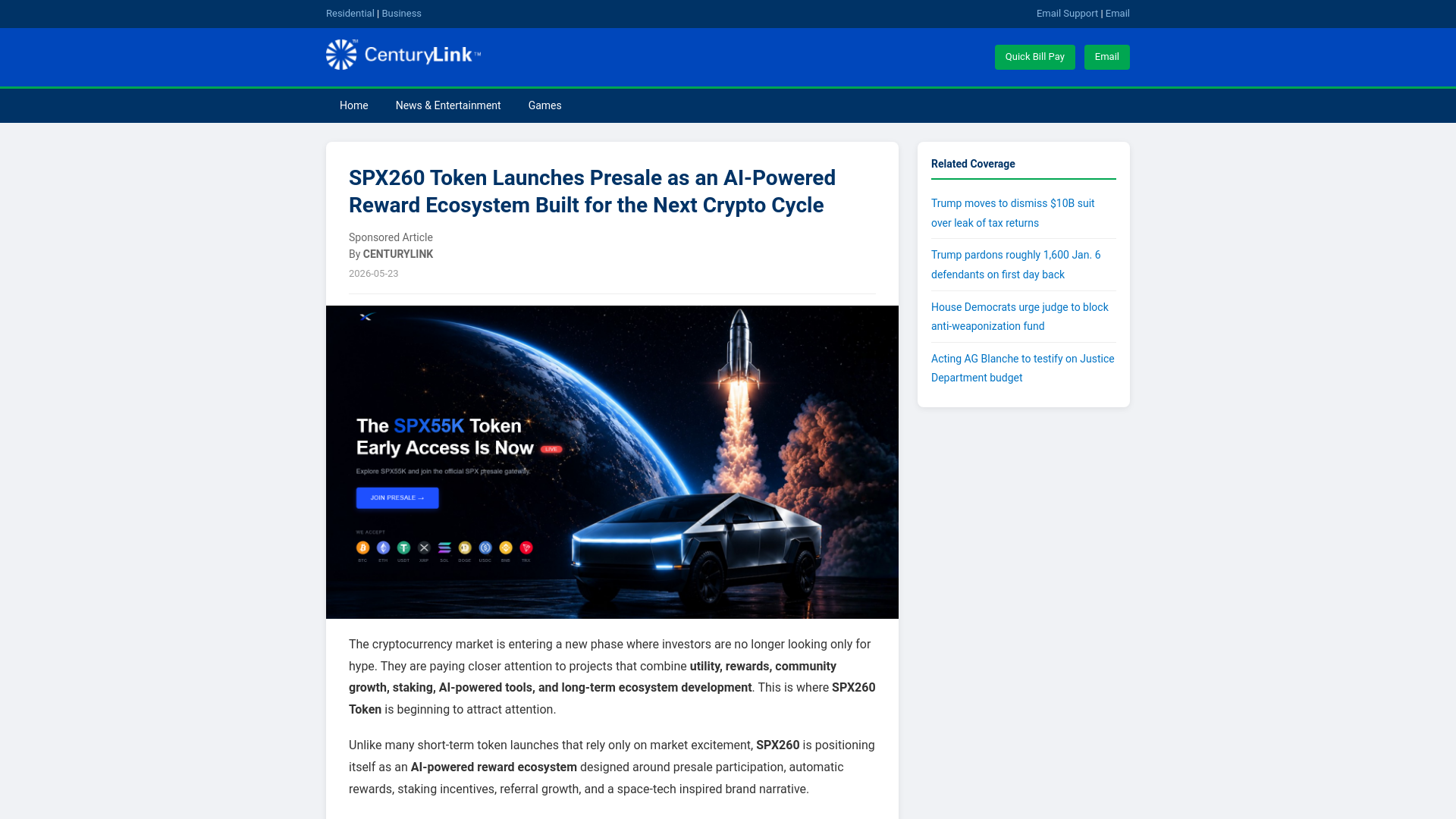 Screenshot of spx260k-centurylink.com