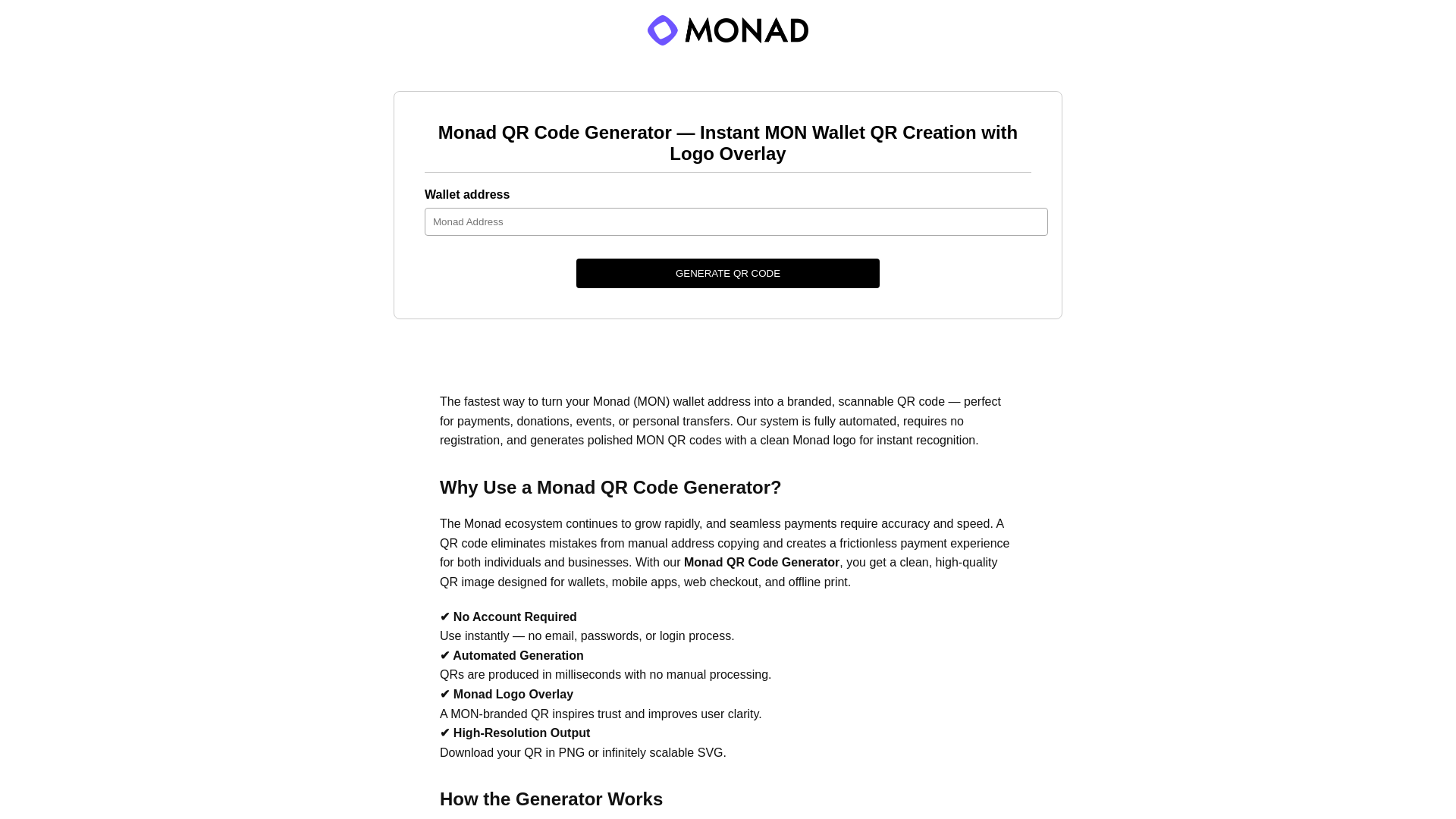 Screenshot of monad-qr-code-generator.com