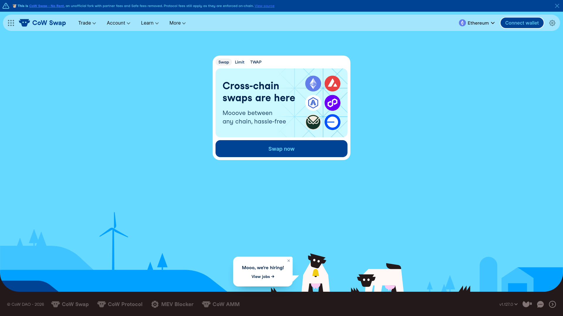 Screenshot of cowswap.norent.xyz