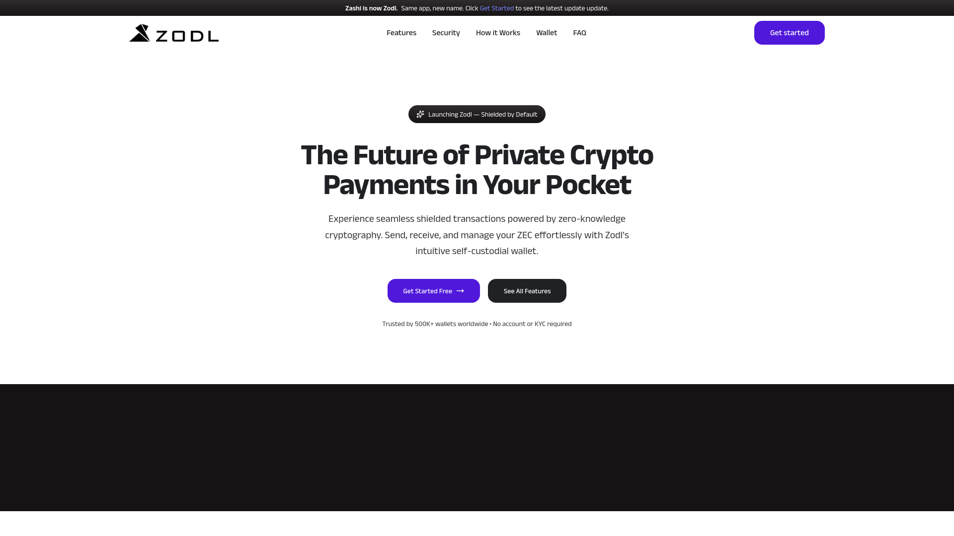 Screenshot of zodl-wallet.com