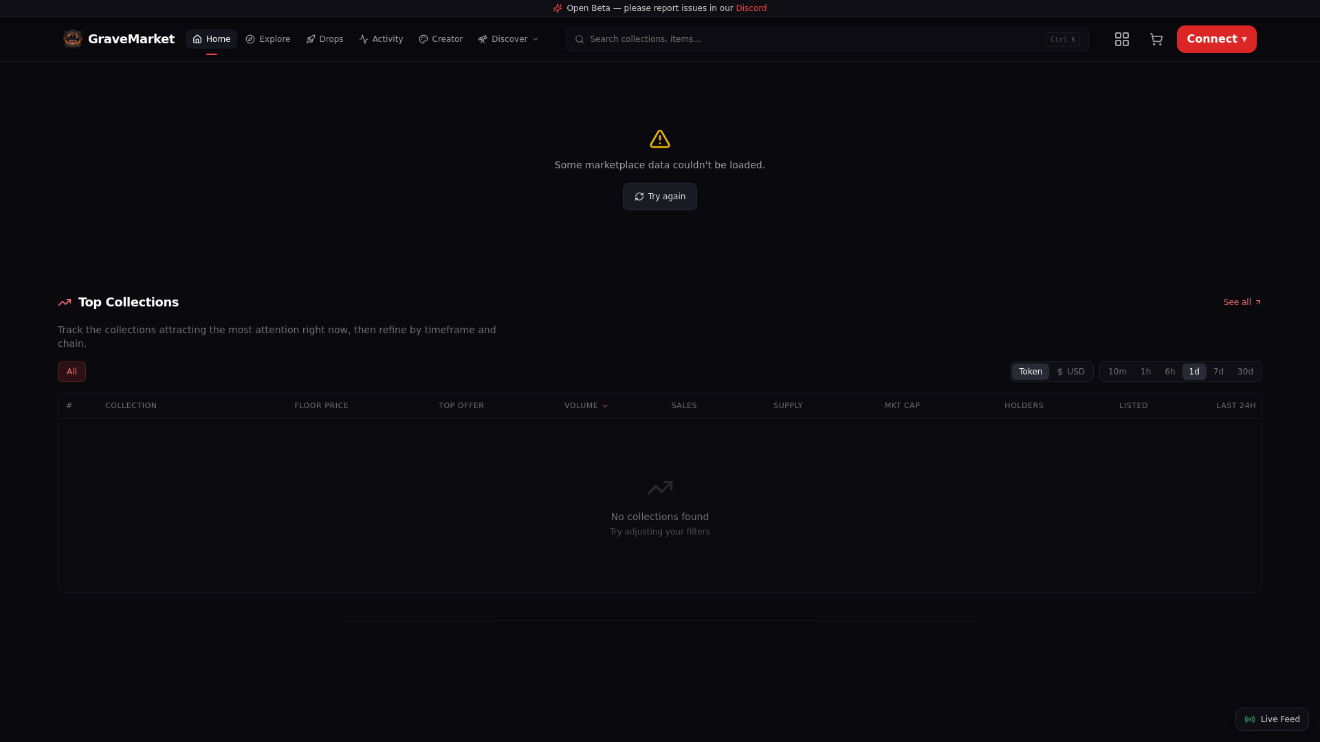Screenshot of gravemarket.io